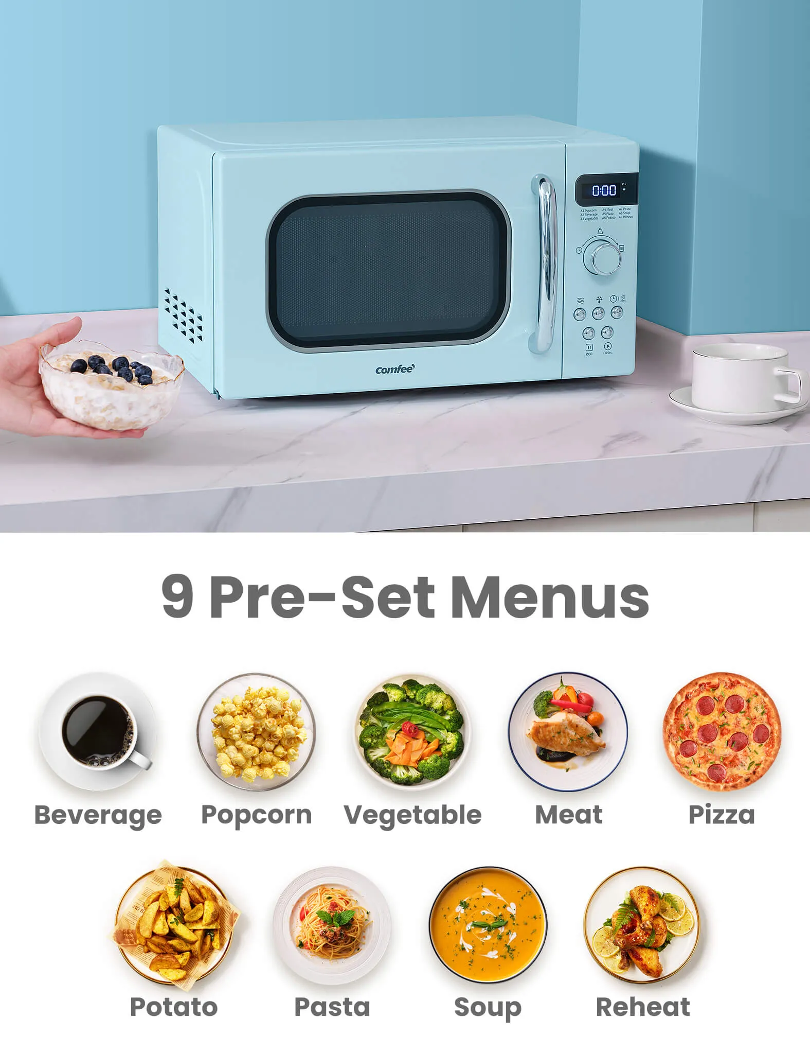 0.7 Cu.ft Retro Microwave Oven - Pastel Green