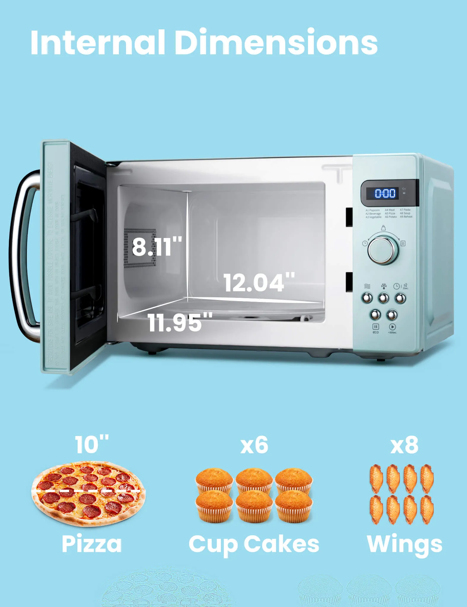 0.7 Cu.ft Retro Microwave Oven - Pastel Green