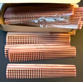 10  Vintage Stripy GOLDEN CROWN Graduated 12.5cm combs in Box -Old Shop Stock