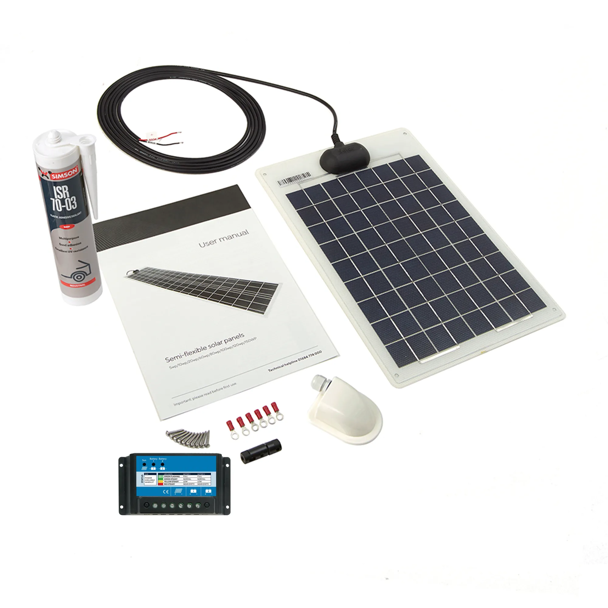 10 Watt Flexi PV Roof / Deck Kit - Top (inc 10A Dual Con)