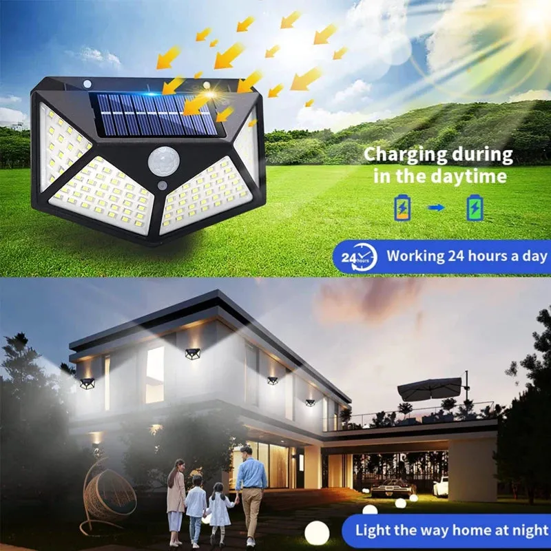 100 LED Solar Lights Outdoor Solar Wall Lamp PIR Motion Sensor Lamp Garden Home Decor Courtyard Waterproof Road Lights