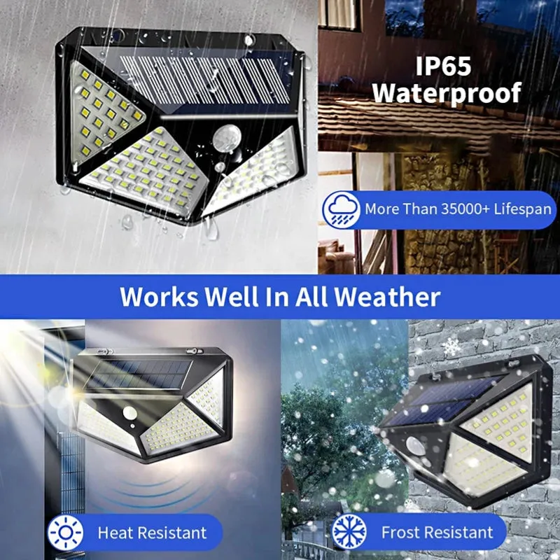 100 LED Solar Lights Outdoor Solar Wall Lamp PIR Motion Sensor Lamp Garden Home Decor Courtyard Waterproof Road Lights