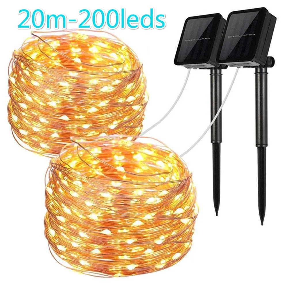 100Led 10M Copper Wire Solar Powered Lighting Lamps for Christmas tree Outdoor Party Garden Decor