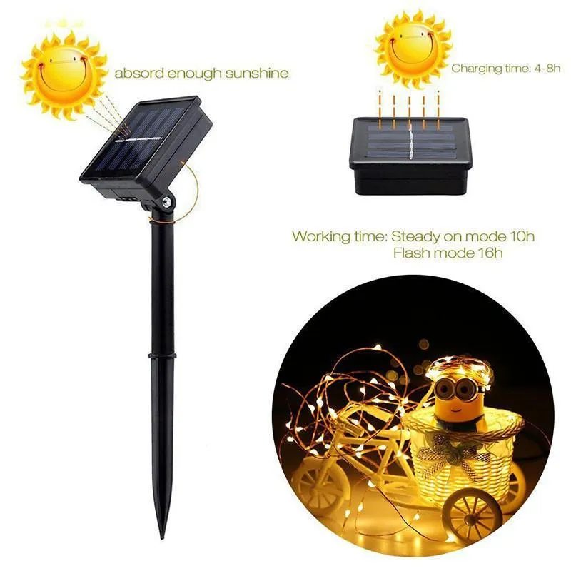 100Led 10M Copper Wire Solar Powered Lighting Lamps for Christmas tree Outdoor Party Garden Decor