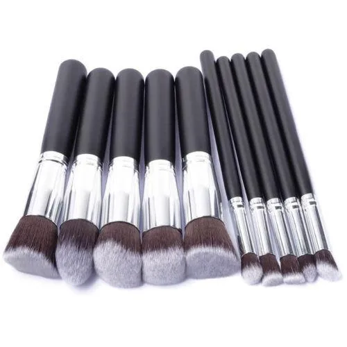 10pc Black & Silver Makeup Brush Set With Optional Butterfly Palette