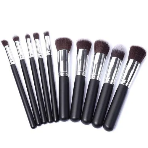 10pc Black & Silver Makeup Brush Set With Optional Butterfly Palette