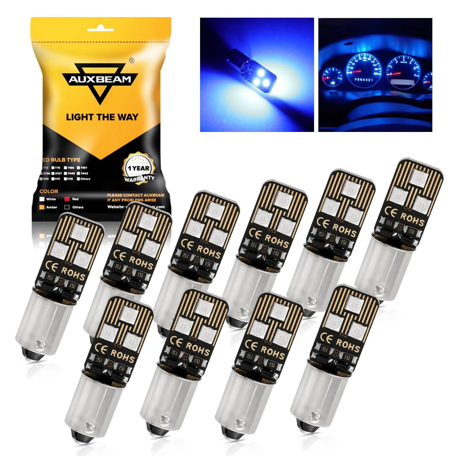 10PCS Blue Light BA9S BA9 1895 1891 53 57 LED Bulbs for Car Interior Dome Map License Plate Glove Box Light etc