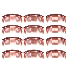 12 Pieces Women Practical Plastic Combs Hair Clips Clamps 24 Teeth Red brown