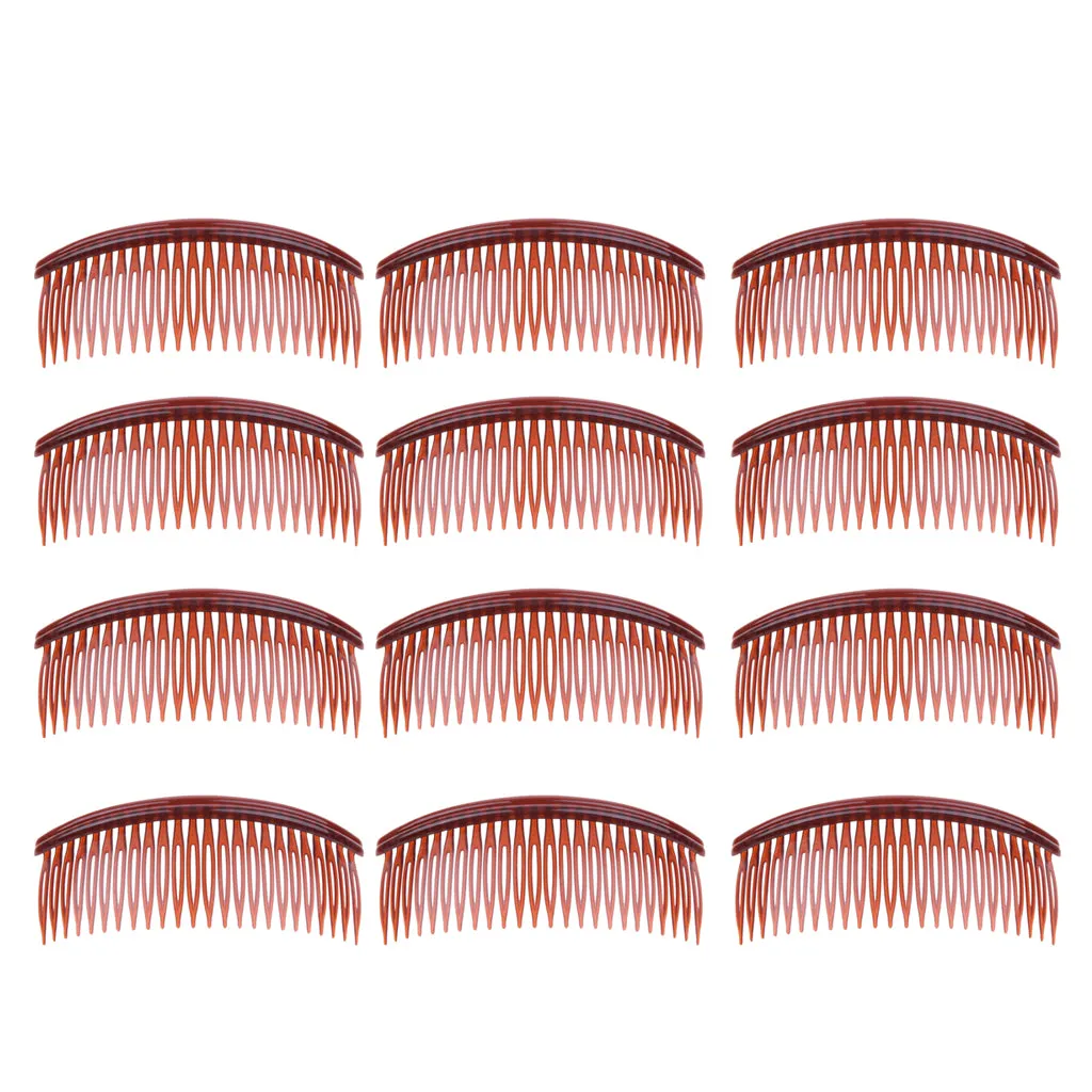 12 Pieces Women Practical Plastic Combs Hair Clips Clamps 24 Teeth Red brown