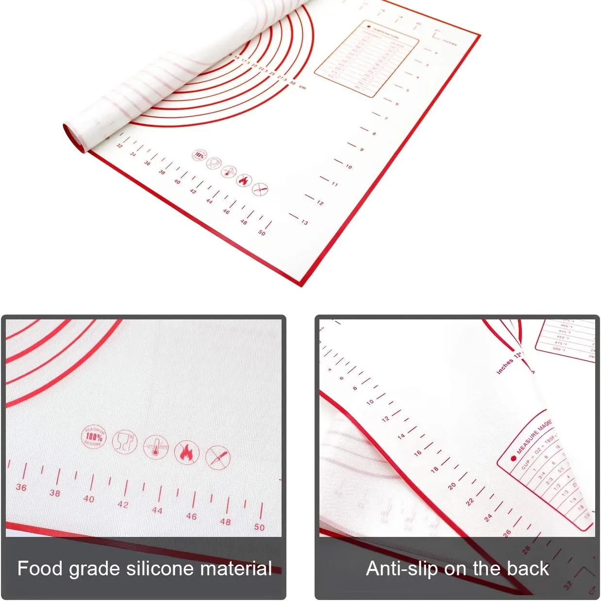 1pc NonSlip Silicone Baking Mat  Measurement Counter Dough Rolling Pie Crust Mats