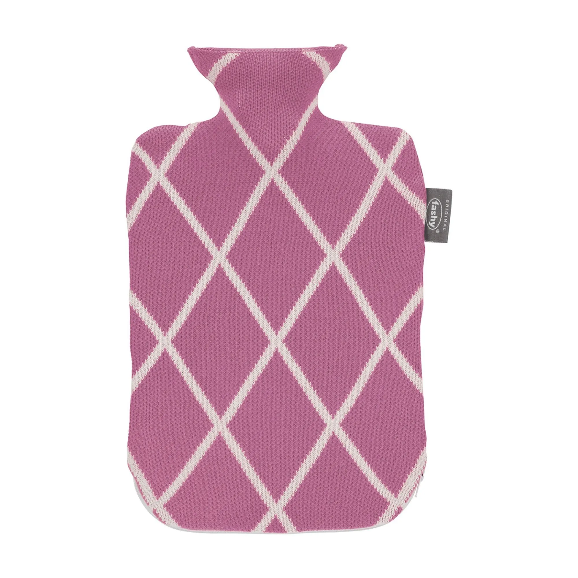 2 Litre Fashy Hot Water Bottle with Pink Knitted Diamond Cotton Cover