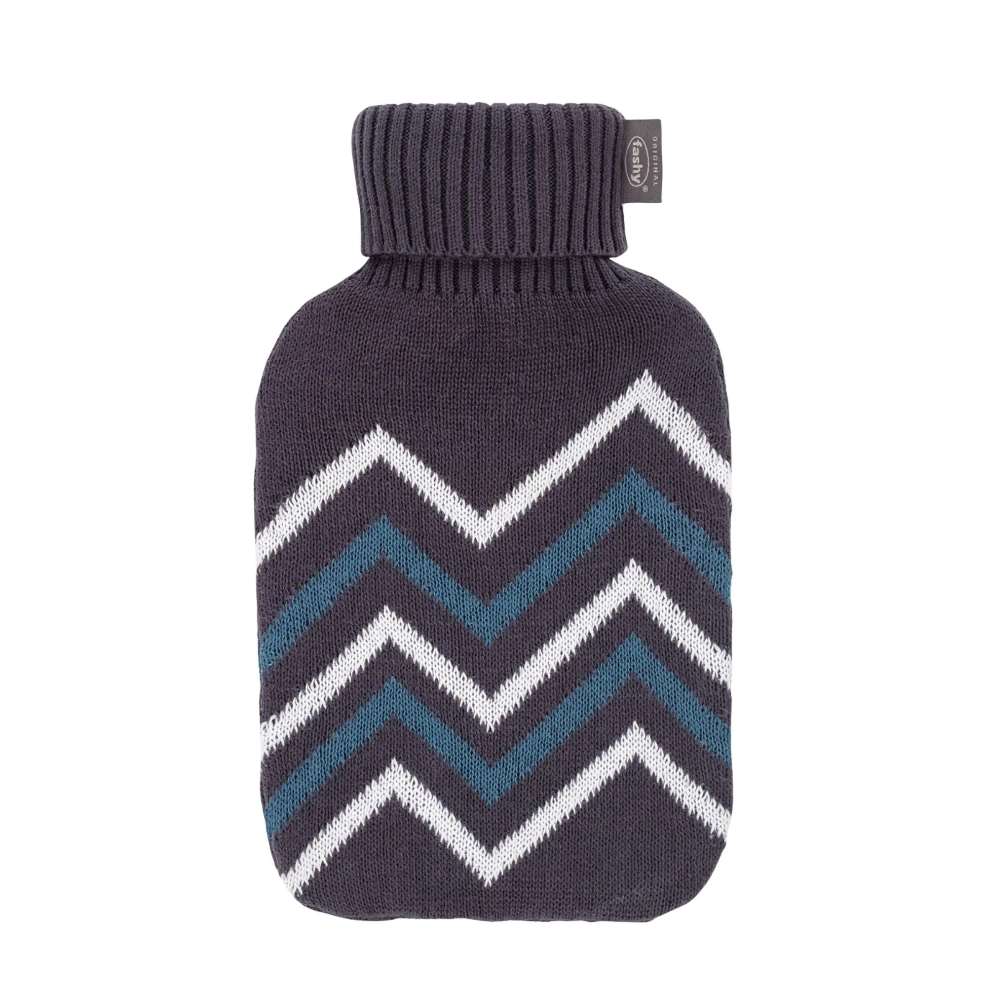 2 Litre Fashy Hot Water Bottle with Zig Zag Knitted Cotton Cover