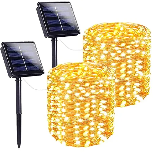 2 Pack Solar Christmas Lights Outdoor Waterproof, 144FT 400LED Solar Fairy LED String Lights with Copper Wire 8 Modes, Solar Twinkle Lights for Xmas Tree Garden Party Wedding Decor (Warm White)