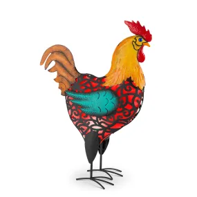 20.08 in. Solar Powered Red Rustic Rooster Decor