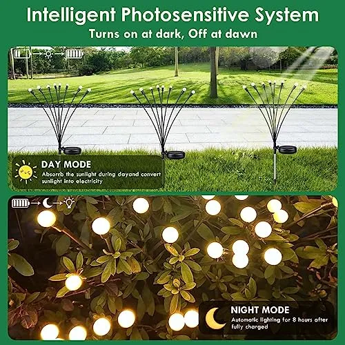 2023 Solar Garden Lights, 4 Pack Solar Firefly Lights, Solar Christmas Lights Outdoor Waterproof, Solar Twinkle Swaying Fairy Light for Pathway Yard Garden Christmas Decoration (Warm White)