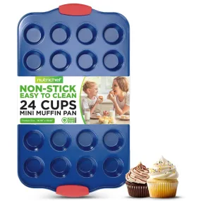 24 Cup Muffin Pan - Deluxe Nonstick Blue Coating Inside & Outside With Red Silicone Handles,  Compatible With Model: Ncsbsbl10 (Blue)