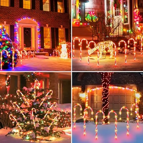 24 Pack Christmas Decorations Outside Solar Candy Cane Lights, LETMY Waterproof Outdoor Christmas Decorations with Star & 144 Bright LED, 8 Modes Xmas Decorations for Outdoor Yard Garden Pathway