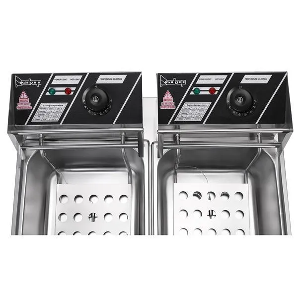 2500W MAX 110V 6.3QT/6L Stainless Steel Double Cylinder Electric Fryer