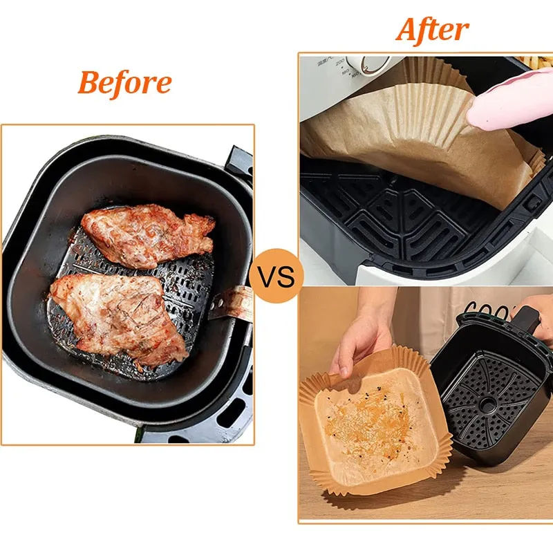 25/50/100Pcs Air Fryer Disposable Parchment Paper Liner Oil-proof Paper Tray Non-Stick Baking Mat Air Fryer Accessories Square