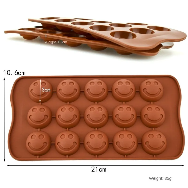 2pc Silicone Mold 15-Piece Smiling Face Chocolate Candy Decorative Cake Baking Pudding Ice Tray