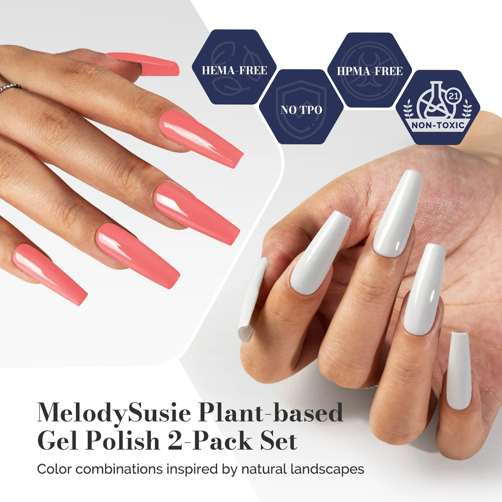 2Pcs Fleurwee Gel Polish - Coral Orange&Milky White-P04 P25