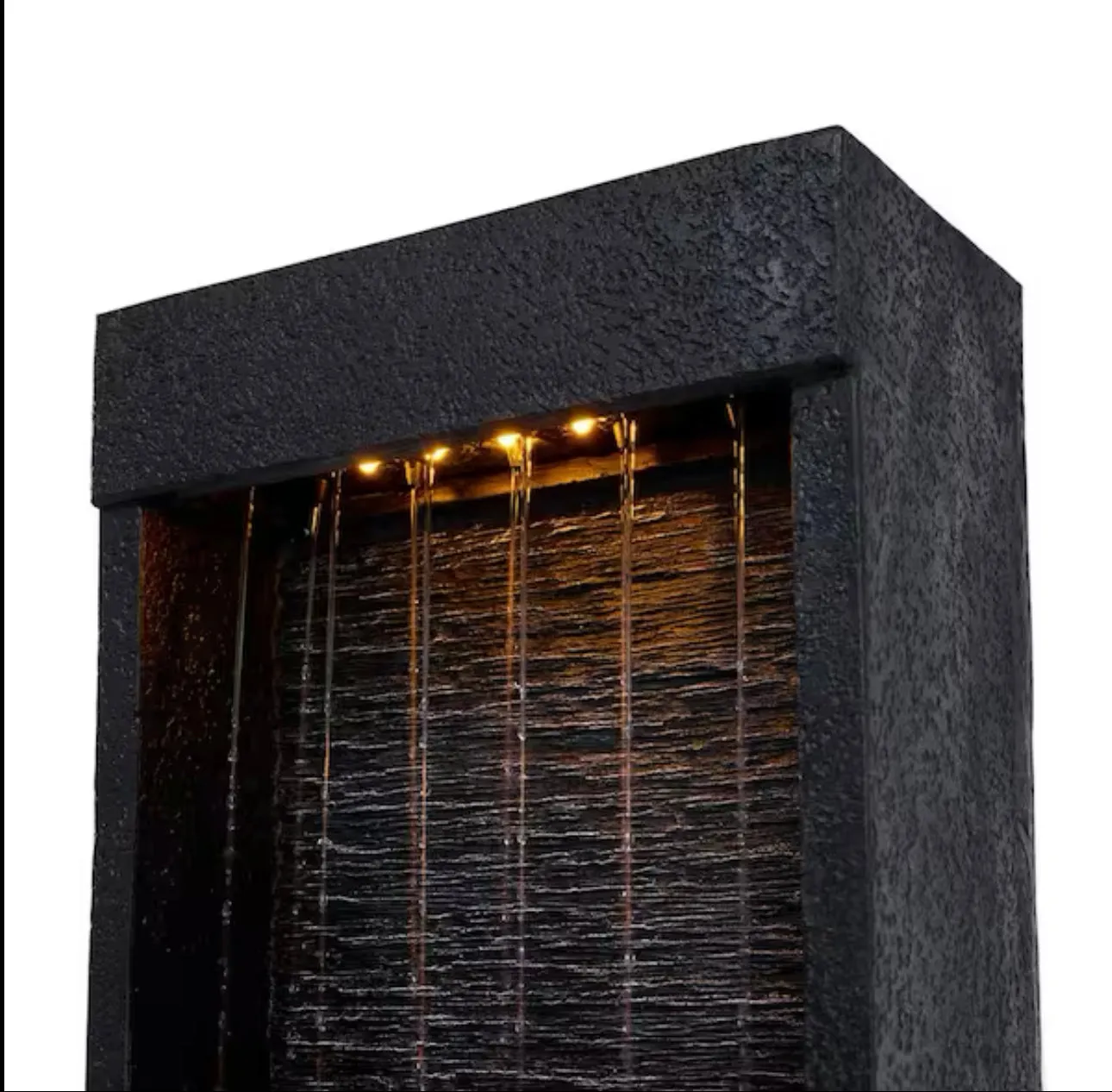 38 in. Tall Outdoor Gray Slate Solar-Powered Waterfall Fountain with LED Lights