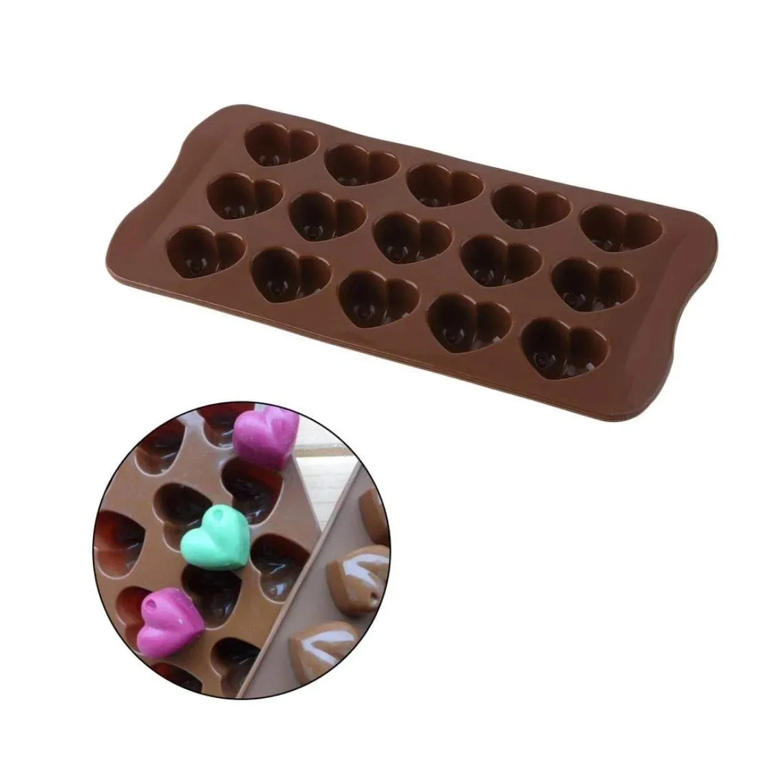 3D 15 Cavity Silicone Heart Shape Chocolate Mould Tray Pastry Cake Decoration Making Jelly