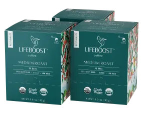 3x Medium Roast Lifeboost Go Bags -(10 bags in each)