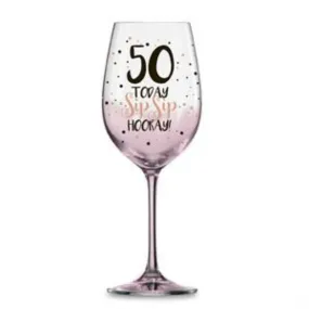 50 Pink Spray with Foil Decal Wine Glass - 430ml