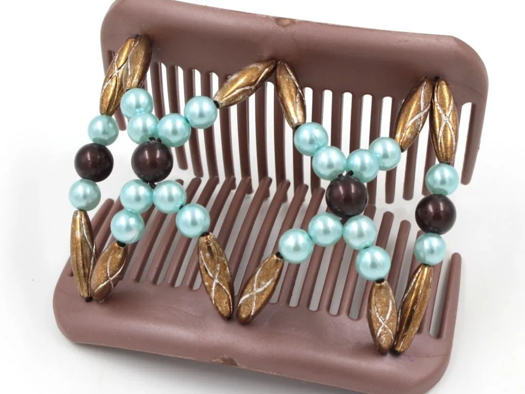 African Butterfly Hair Comb - Dalena Brown Pearl 29