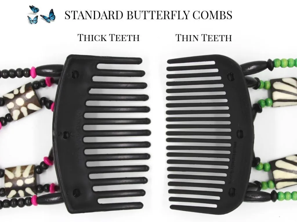 African Butterfly Thick Hair Comb - Beada Brown 164