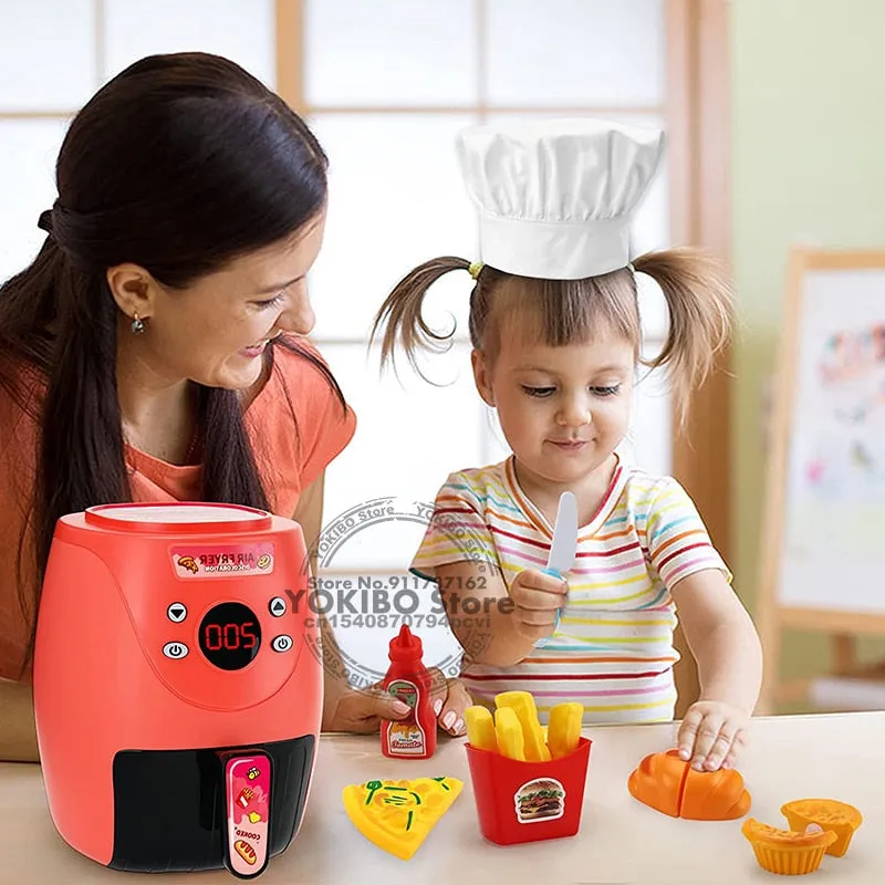 Air Fryer Pretend Play Toys for Kids with Cola Fried Chicken Play Kitchen Toys Kitchen Playset Kitchen Accessory Toys for Girls