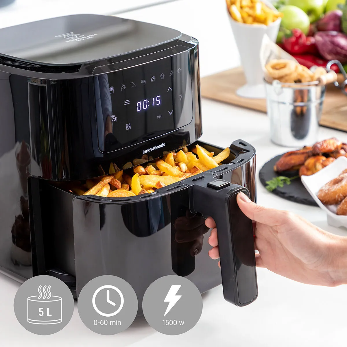 Air Fryer with Weighing Scale InnovaGoods Fryinn Balance 5000 Black 1500 W 5 L Stainless steel