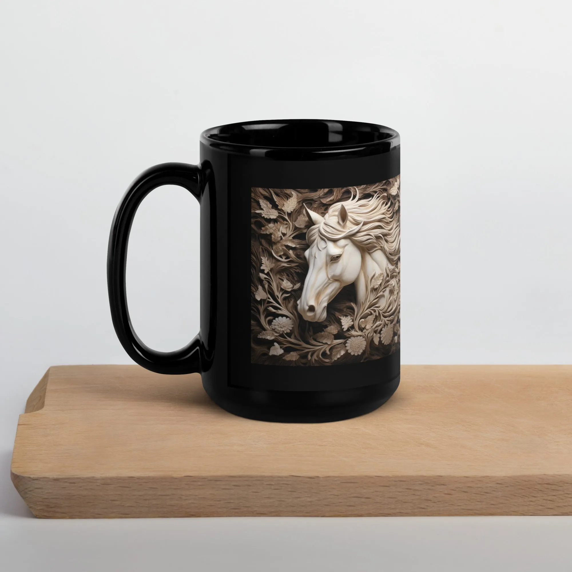 Alabaster Equine Black Glossy Mug