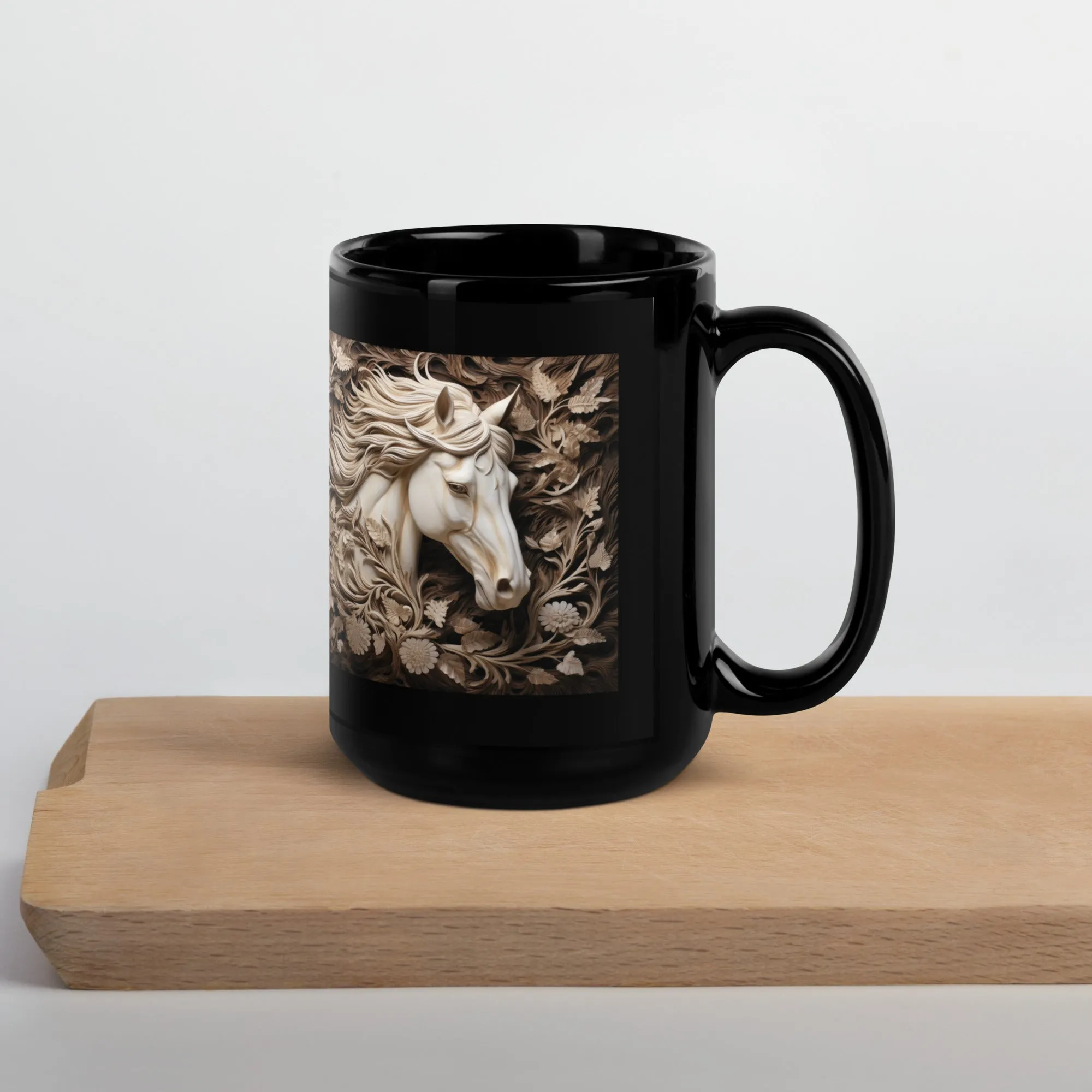 Alabaster Equine Black Glossy Mug