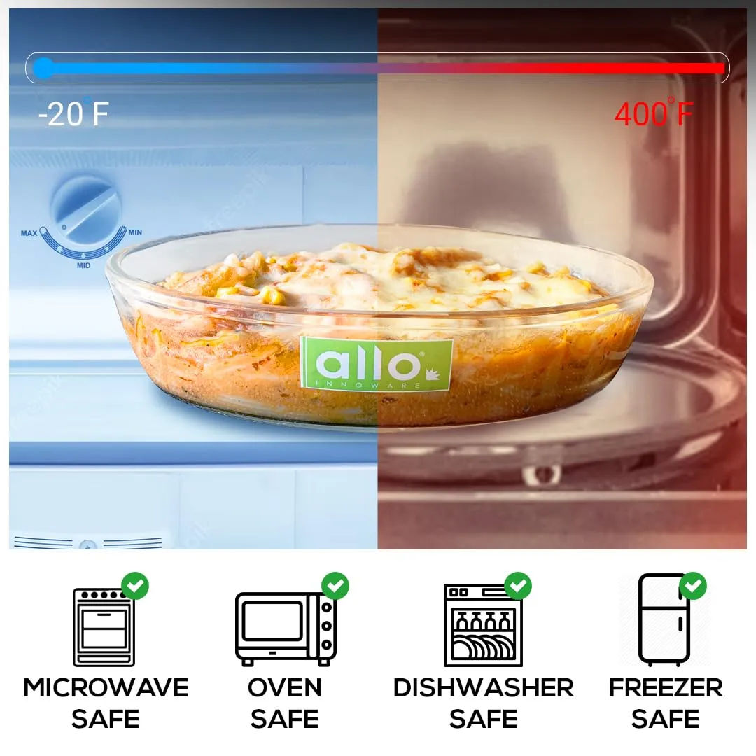 Allo Borosilcate Oval Glass Baking Dish, Baking Tray, Oven and Microwave Safe, 700ml, Transparent