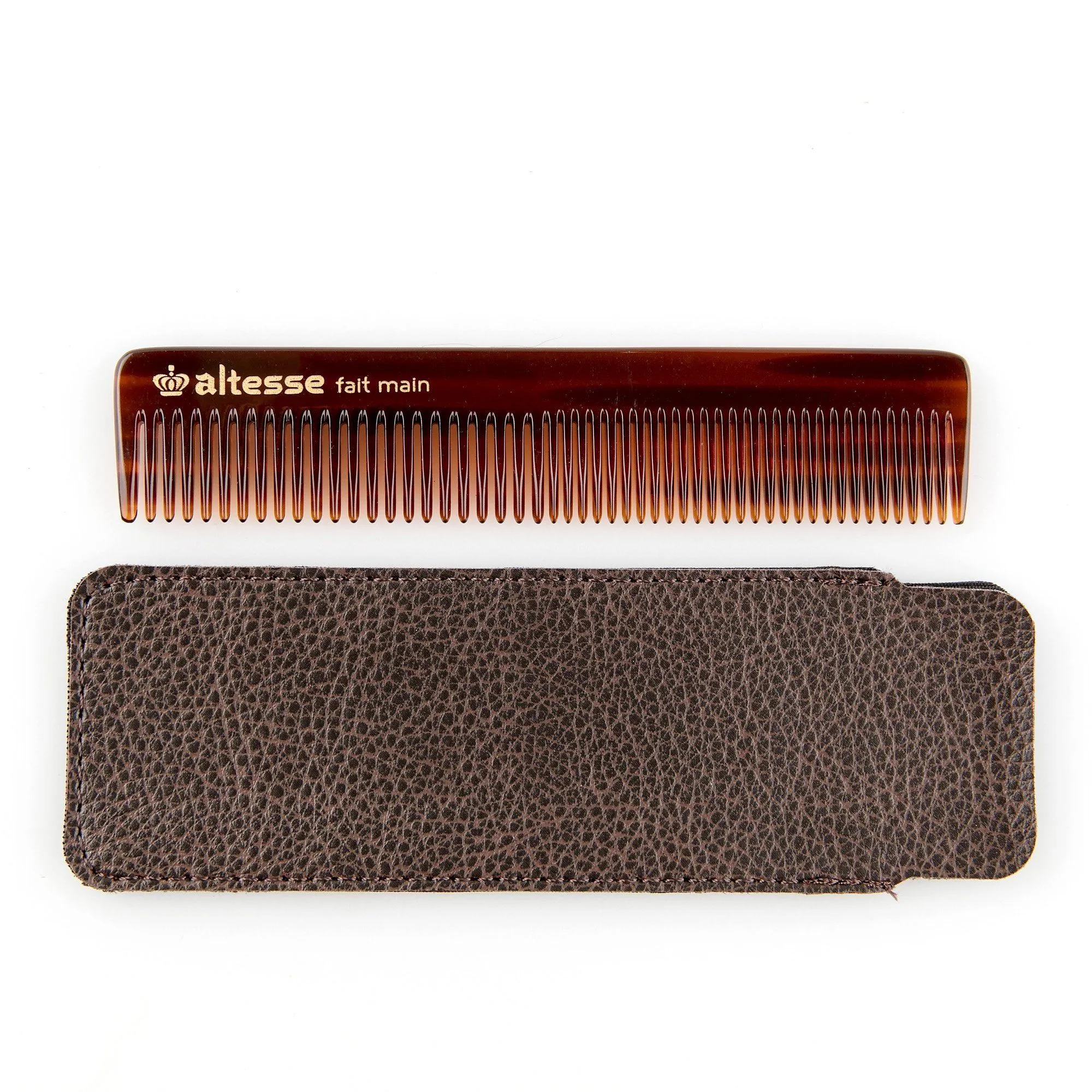 Altesse Handmade Imitation Tortoiseshell Detangling Comb with Case - Made in France