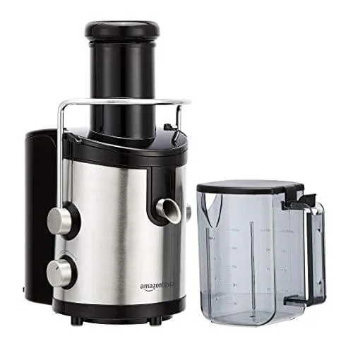 Amazon Basics Wide-Mouth, 2-Speed Centrifugal Juicer with Juice Jug and Pulp Container, Stainless Steel