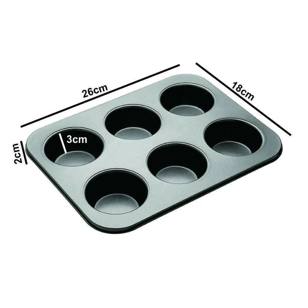 AV MART Carbon Steel Muffin Tray with 100 Muffin Liners- Versatile Bakeware for 6 Muffins- Black, OTG, Microwave & Dishwasher Safe- Premium Cupcake Tray