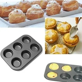 AV MART Carbon Steel Muffin Tray with 100 Muffin Liners- Versatile Bakeware for 6 Muffins- Black, OTG, Microwave & Dishwasher Safe- Premium Cupcake Tray