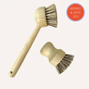 Bamboo Dishwashing Handle   Pot Brush Bundle