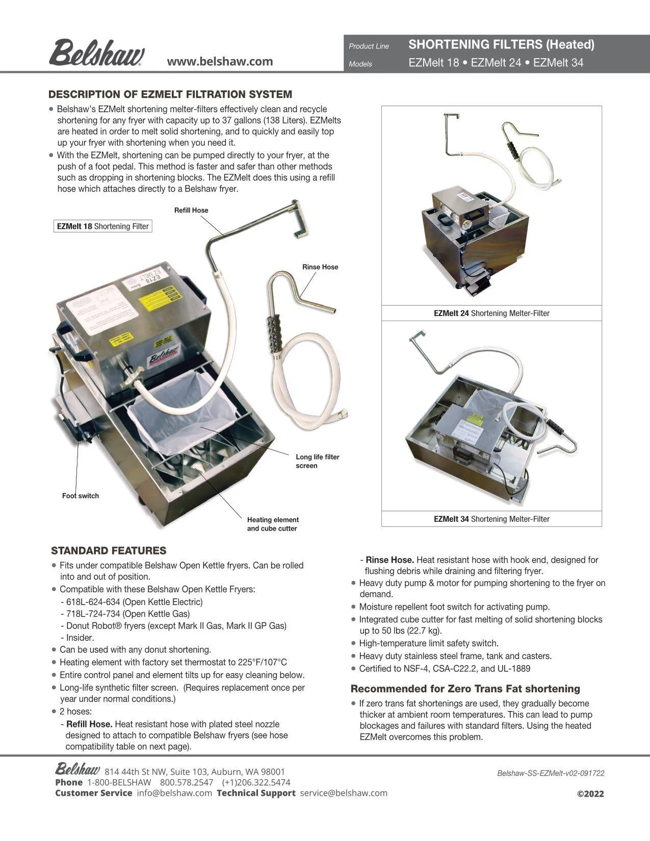 Belshaw EZMELT 18 Shortening Melter-Filter- comes standard with Fill and Rinse Hose