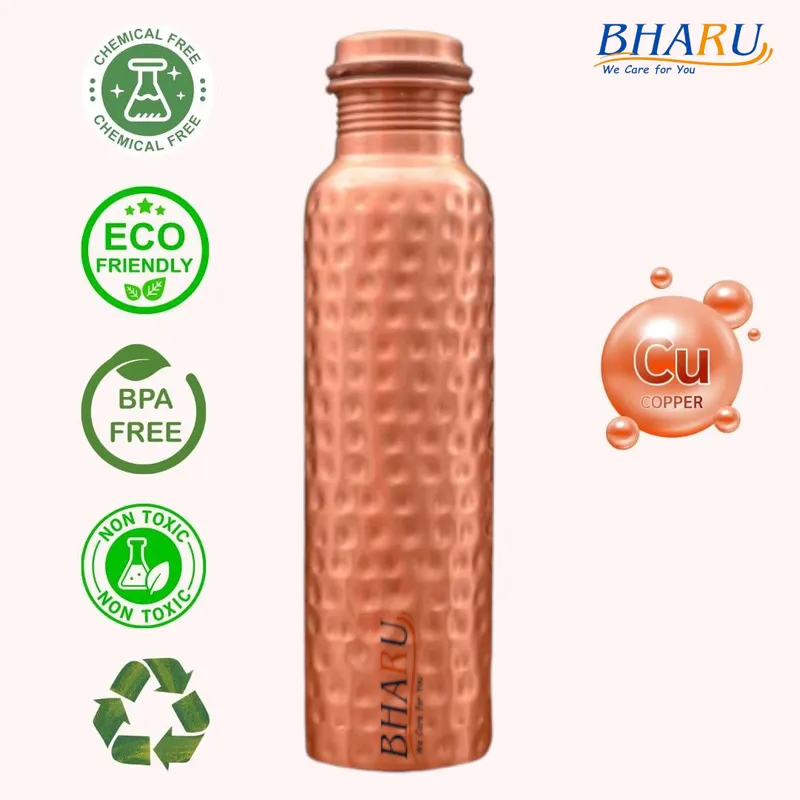 Bharu Hammered Copper Bottle 950 ml- Pack of 3