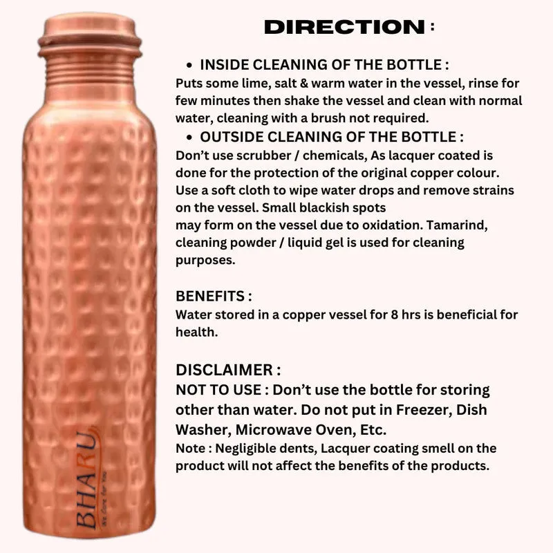 Bharu Hammered Copper Bottle 950 ml- Pack of 3