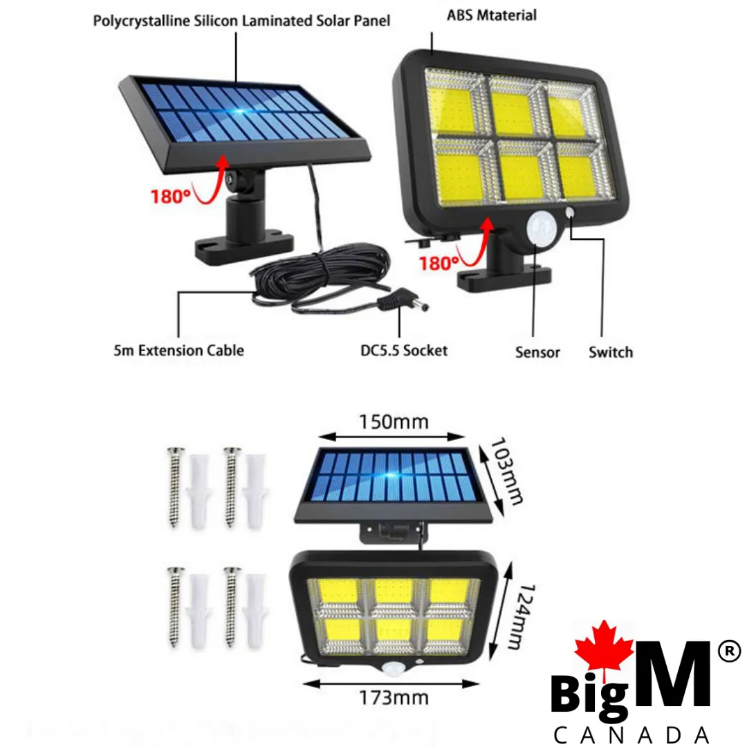 BigM 1000 Lumens LED Solar Motion Sensor Light & 10 Ft Extension Cable