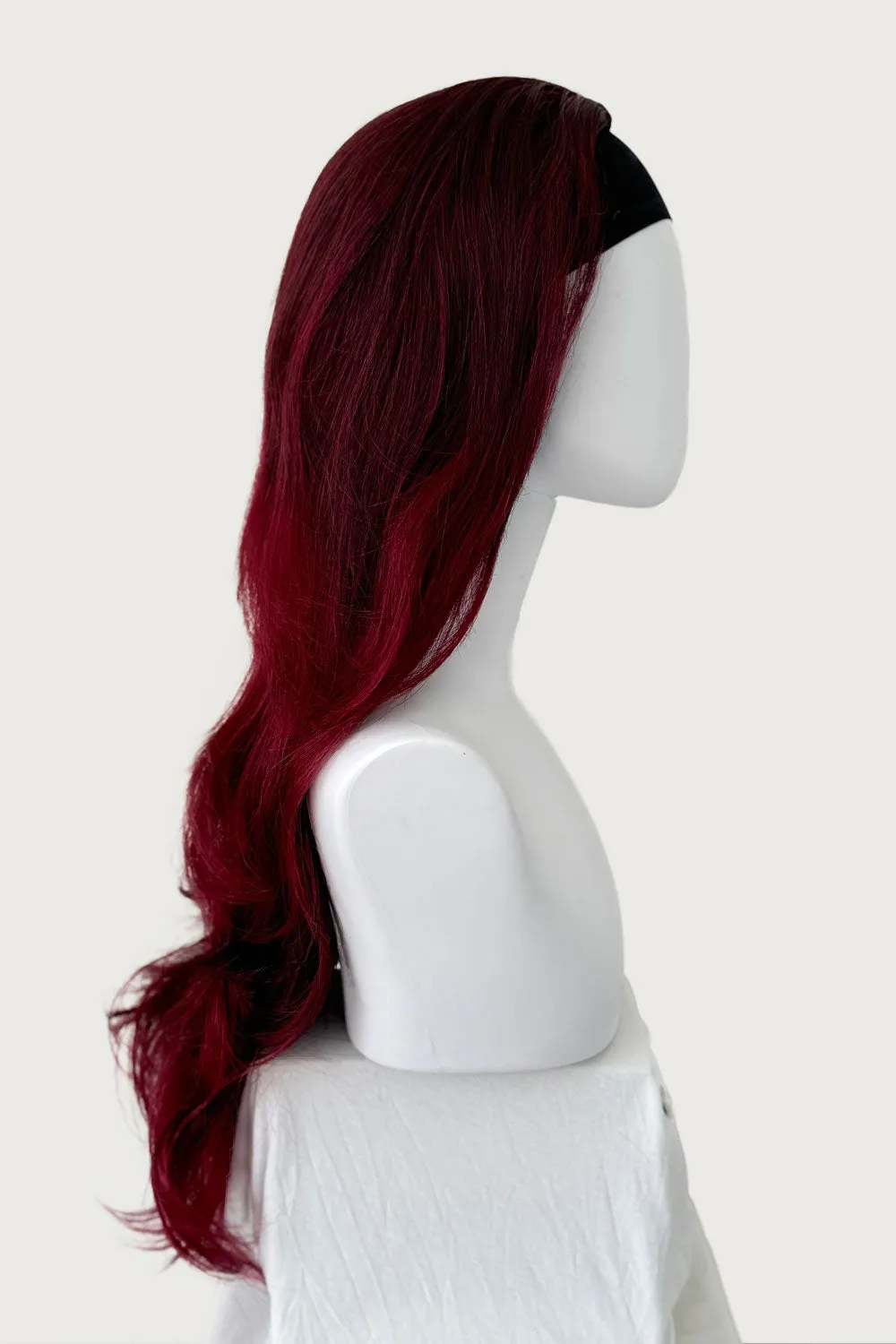 Black and red half wig hairpiece (3/4 wig), loose curls: Monica