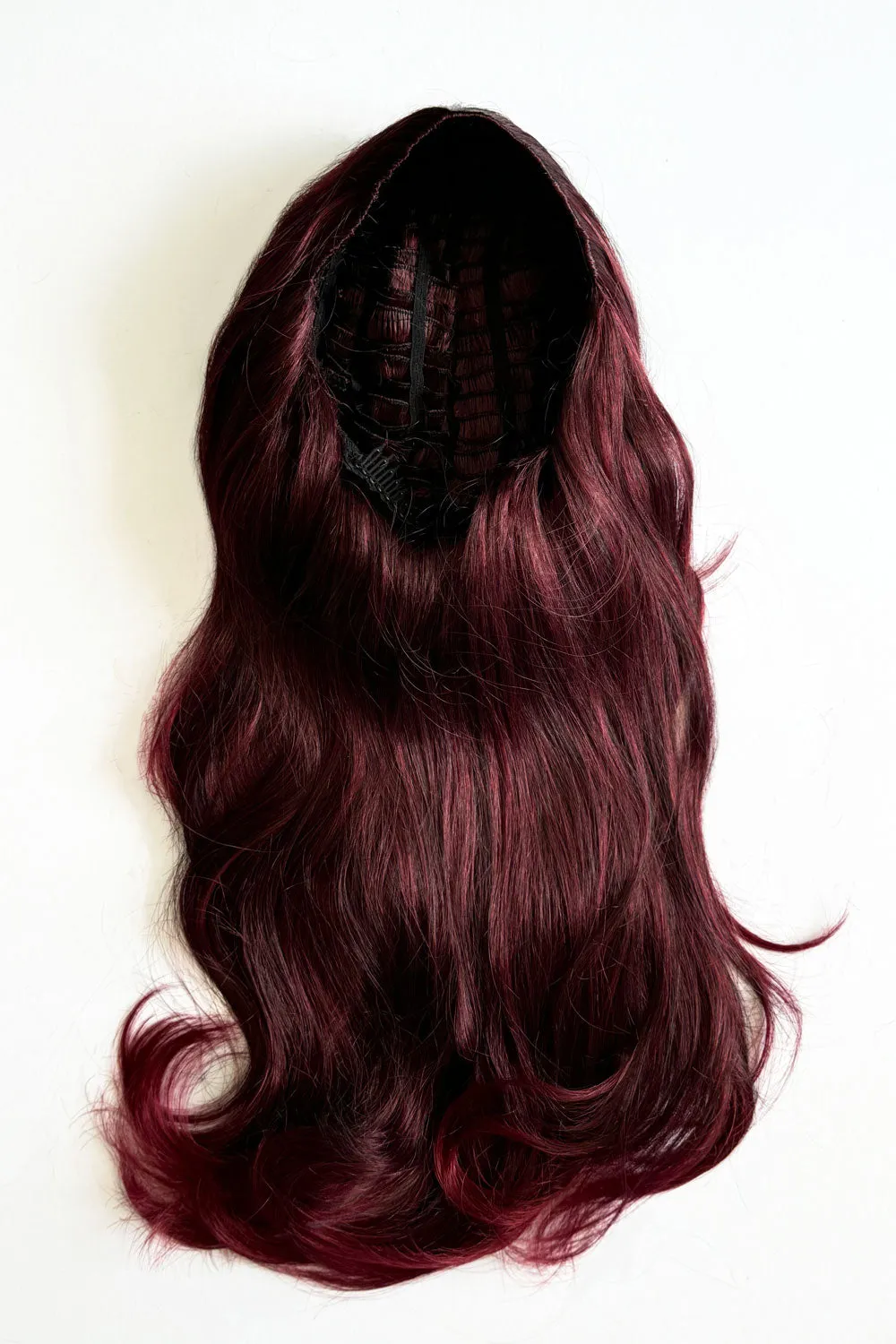 Black and red half wig hairpiece (3/4 wig), loose curls: Monica