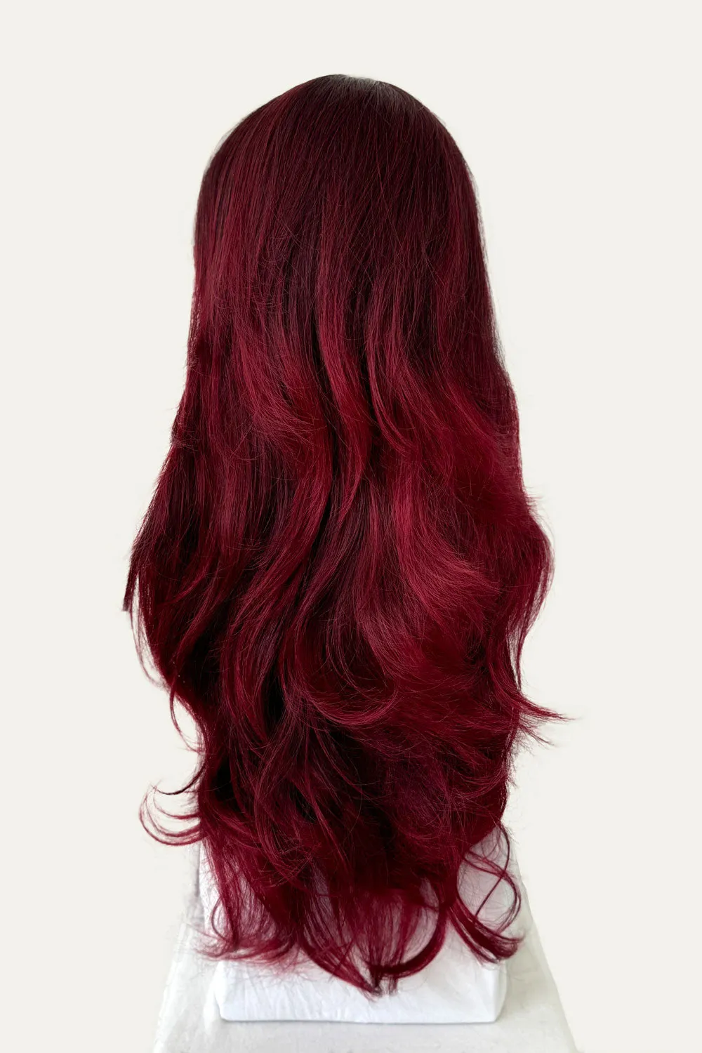 Black and red half wig hairpiece (3/4 wig), loose curls: Monica