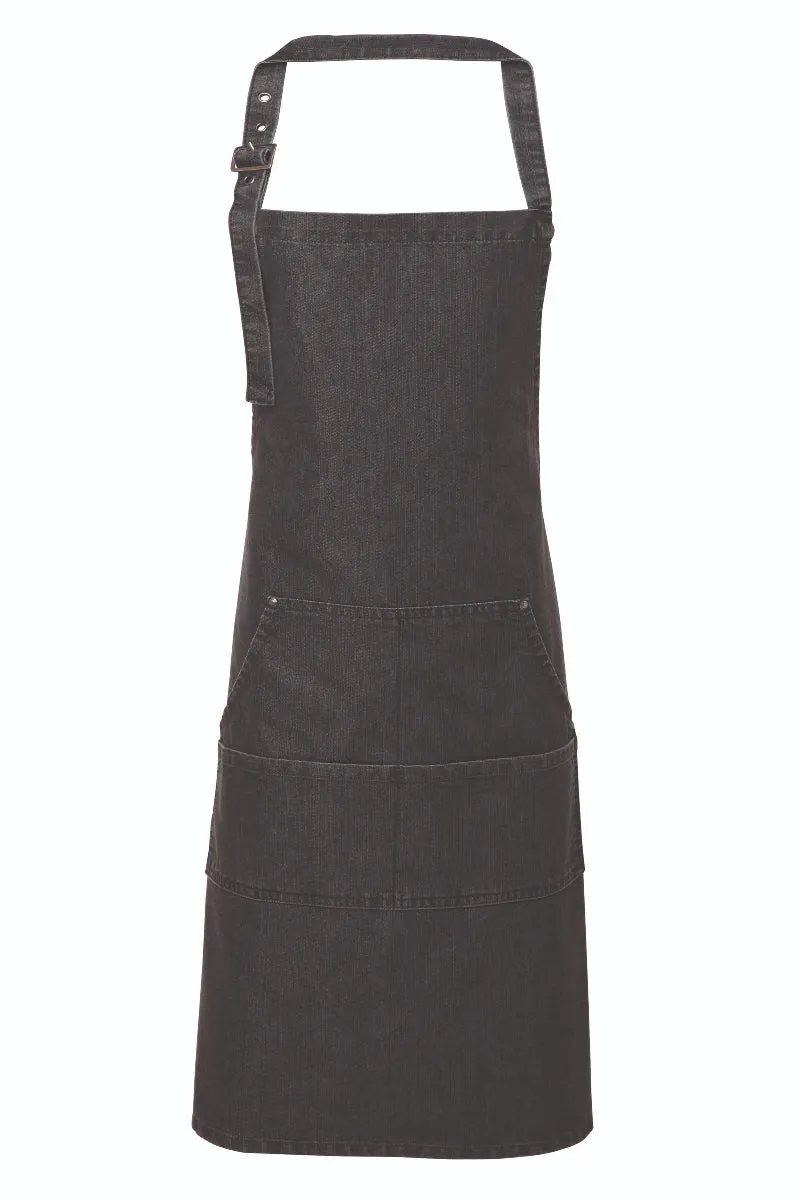 Black Denim Bib Adjustable Apron (4 Pocket Pouch)