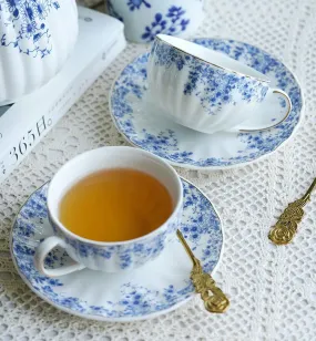 Blue Bone China Porcelain Tea Cup Set, British Royal Ceramic Cups for Afternoon Tea, Unique Blue Tea Cup and Saucer in Gift Box, Elegant Ceramic Coffee Cups